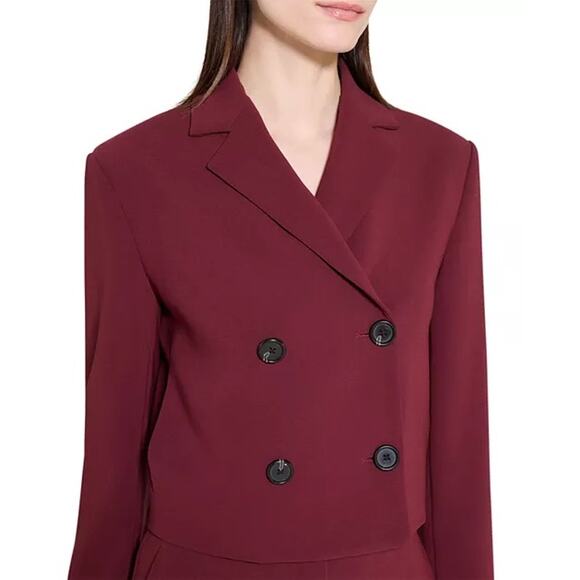 THEORY Admiral Double Breasted Burgundy Crop Jacket - Picture 4 of 14